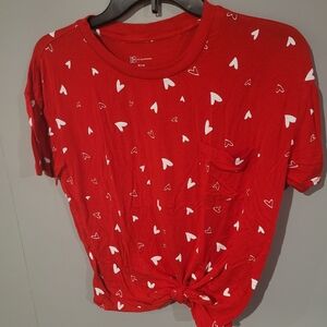 No Boundaries Red Top with White Heart Design